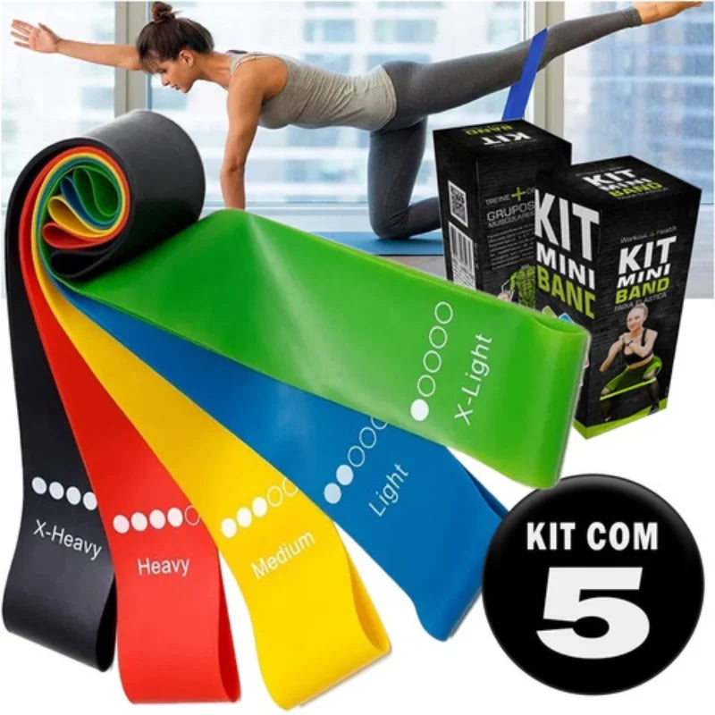 Kit de 5 Mini Faixas Elásticas Ideal para Exercício/Academia/Treino/Funcional