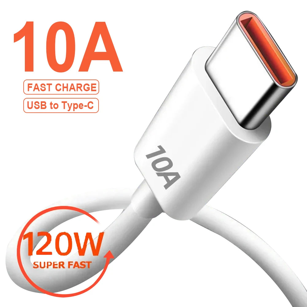 Cabo USB Tipo C 120W 10A Fio de Carregamento Rápido Celular